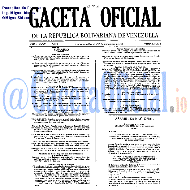 Gaceta Oficial 38838 del 26 Diciembre 2007