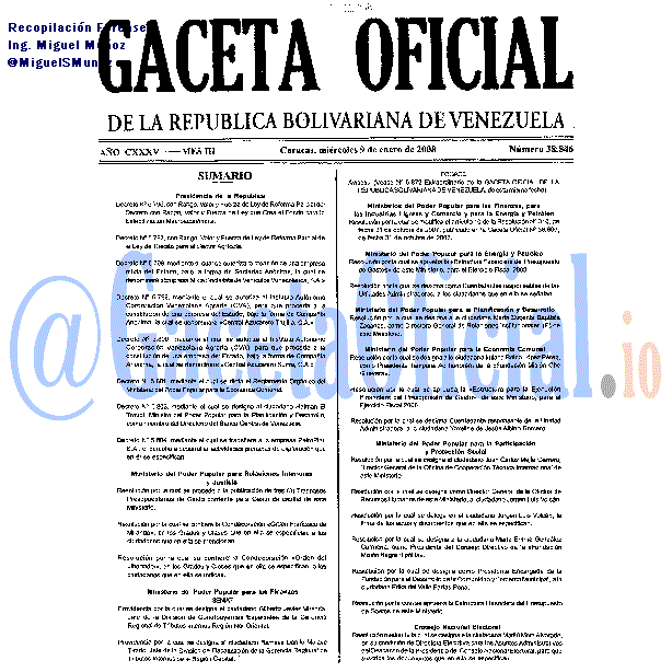Gaceta Oficial 38846 del 9 Enero 2008