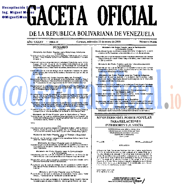 Gaceta Oficial 38856 del 23 Enero 2008