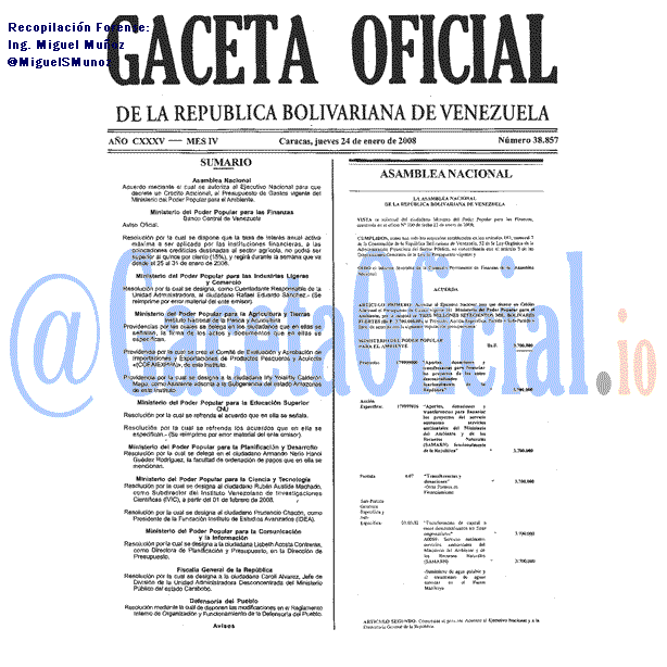 Gaceta Oficial 38857 del 24 Enero 2008