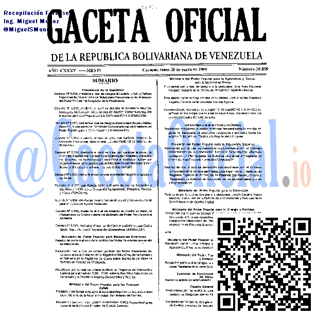 Gaceta Oficial 38859 del 28 Enero 2008