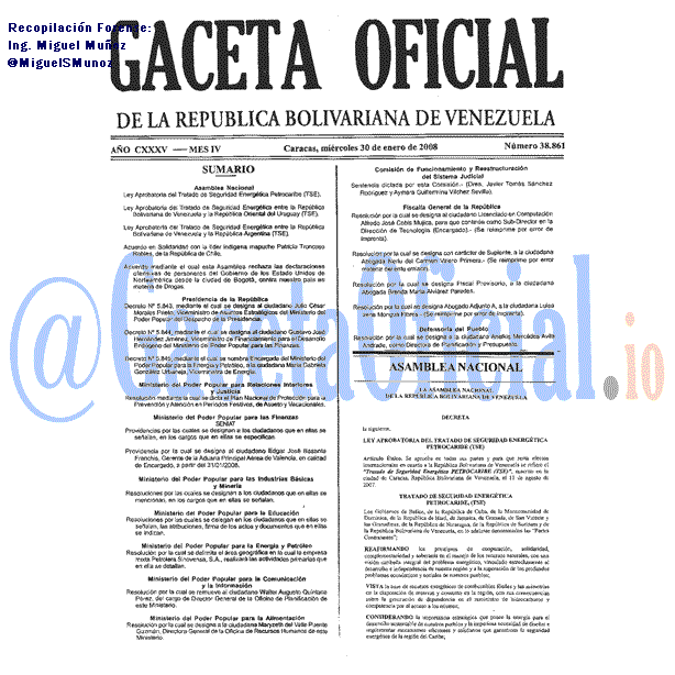 Gaceta Oficial 38861 del 30 Enero 2008