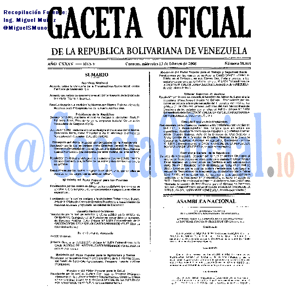 Gaceta Oficial 38869 del 13 Febrero 2008