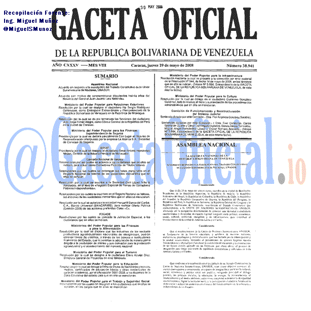 Gaceta Oficial 38941 del 29 Mayo 2008