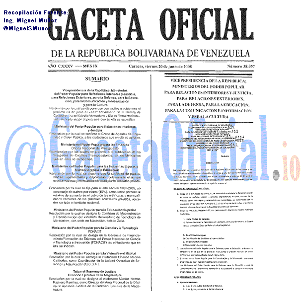 Gaceta Oficial 38957 del 20 Junio 2008