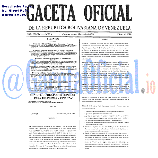 Gaceta Oficial 38980 del 25 Julio 2008
