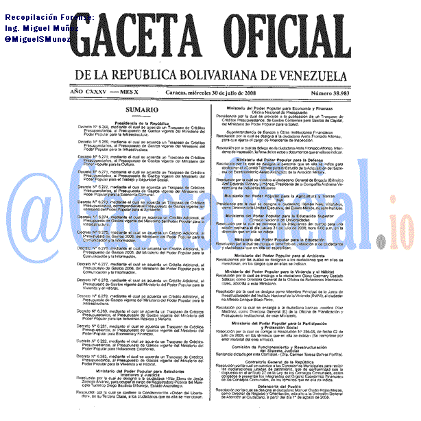 Gaceta Oficial 38983 del 30 Julio 2008