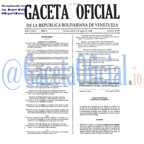 Gaceta Oficial 38987 del 5 Agosto 2008