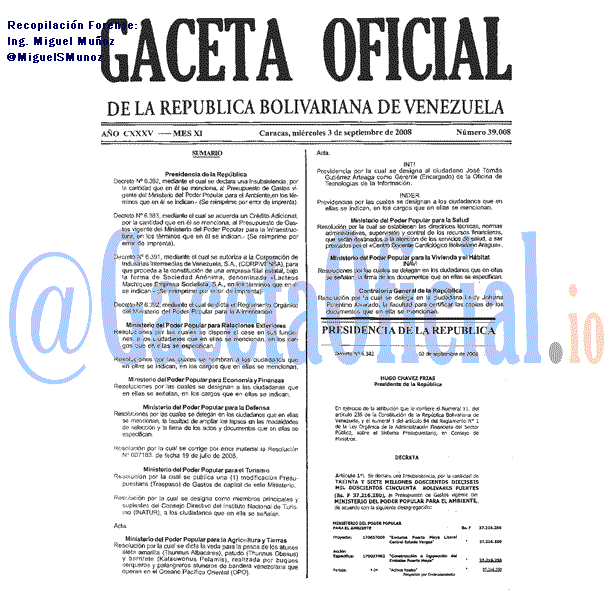 Gaceta Oficial 39008 del 3 Septiembre 2008