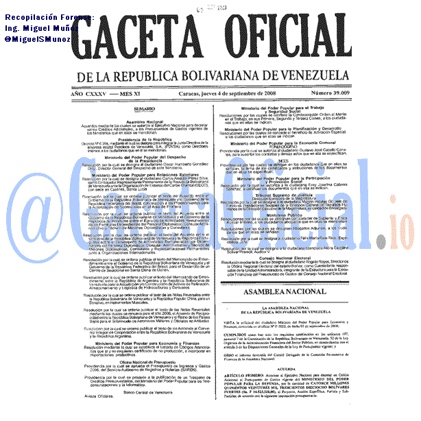 Gaceta Oficial 39009 del 4 Septiembre 2008