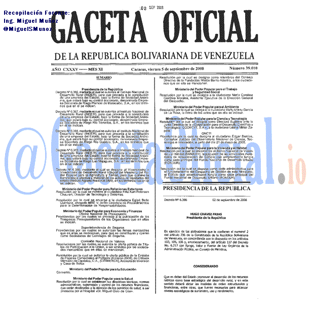 Gaceta Oficial 39010 del 5 Septiembre 2008