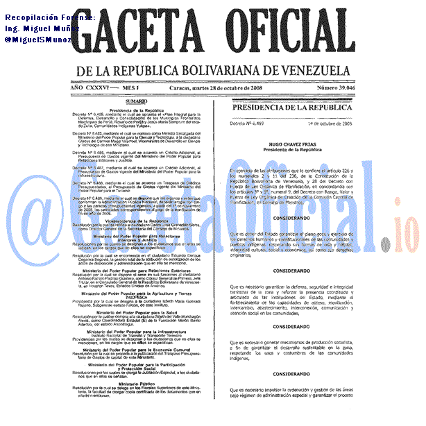 Gaceta Oficial 39046 del 28 Octubre 2008