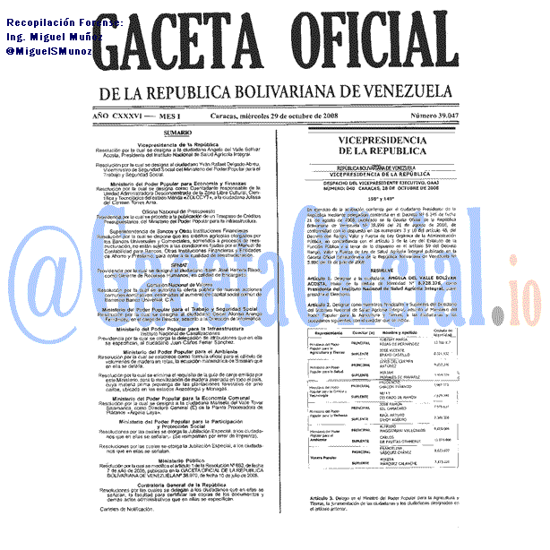 Gaceta Oficial 39047 del 29 Octubre 2008