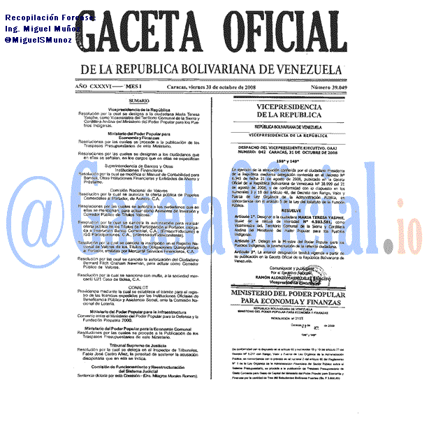 Gaceta Oficial 39049 del 31 Octubre 2008
