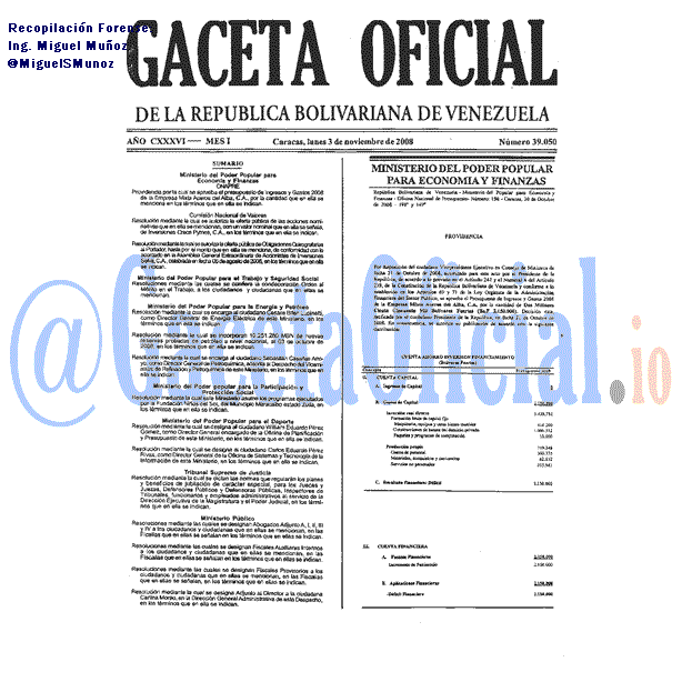 Gaceta Oficial 39050 del 3 Noviembre 2008