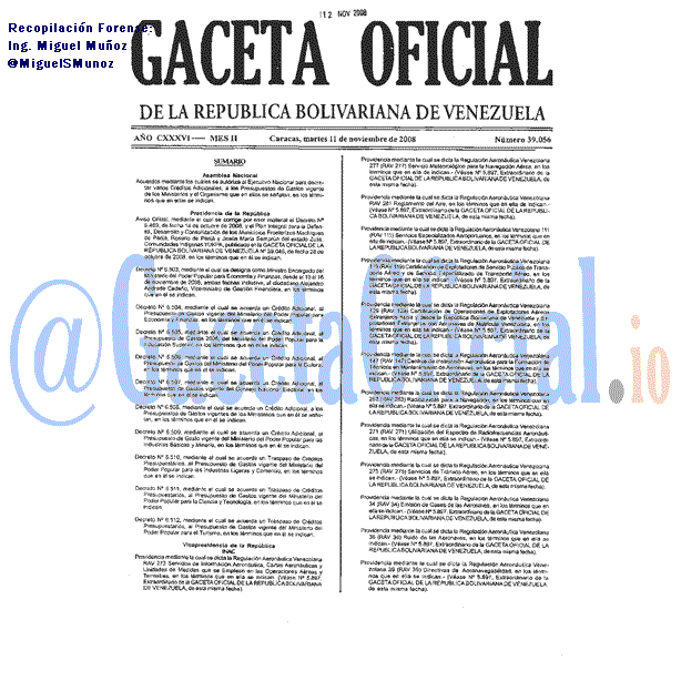 Gaceta Oficial 39056 del 11 Noviembre 2008