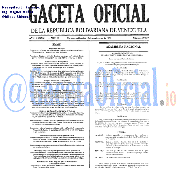 Gaceta Oficial 39057 del 12 Noviembre 2008