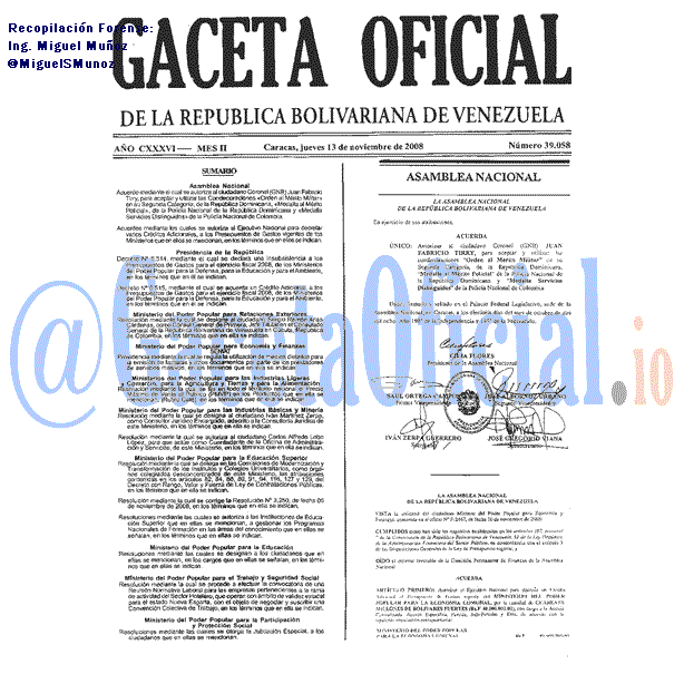 Gaceta Oficial 39058 del 13 Noviembre 2008