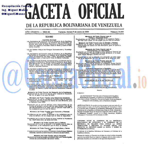 Gaceta Oficial 39095 del 9 Enero 2009