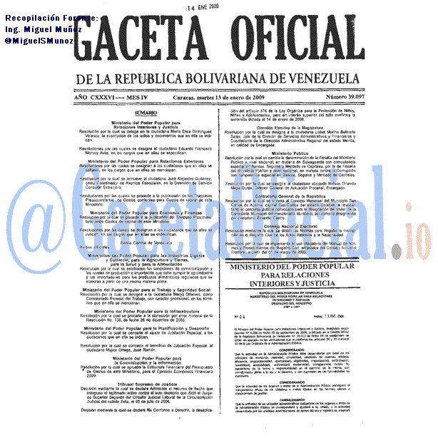Gaceta Oficial 39097 del 13 Enero 2009