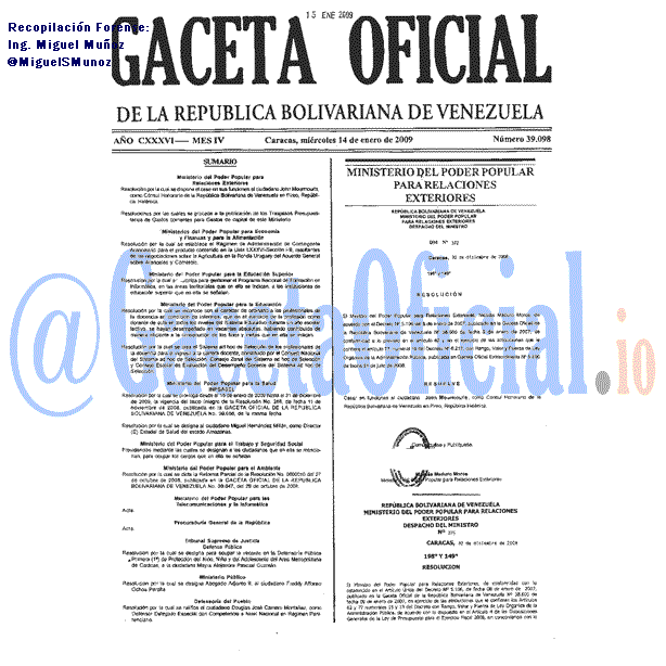 Gaceta Oficial 39098 del 14 Enero 2009