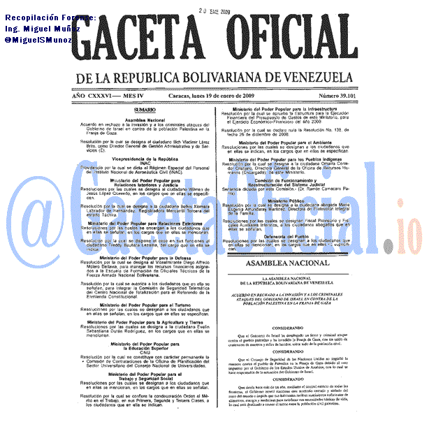Gaceta Oficial 39101 del 19 Enero 2009