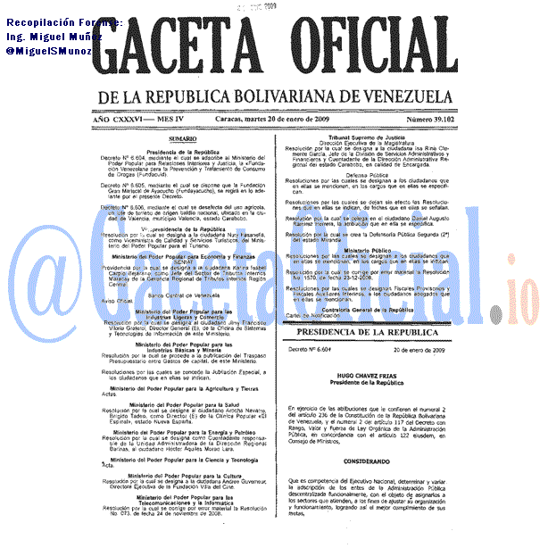 Gaceta Oficial 39102 del 20 Enero 2009