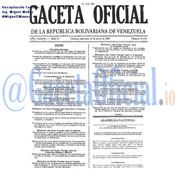 Gaceta Oficial 39103 del 21 Enero 2009