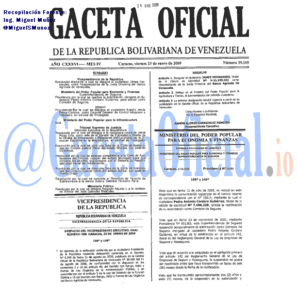 Gaceta Oficial 39105 del 23 Enero 2009