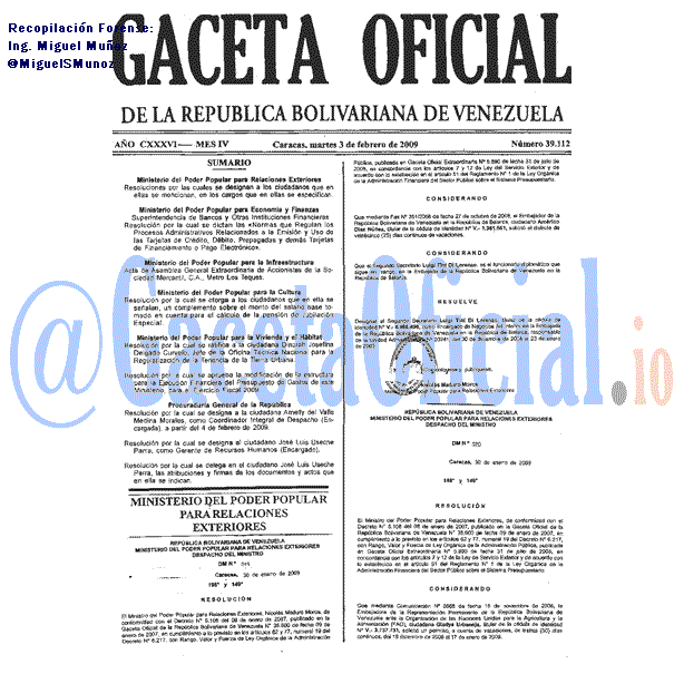 Gaceta Oficial 39112 del 3 Febrero 2009