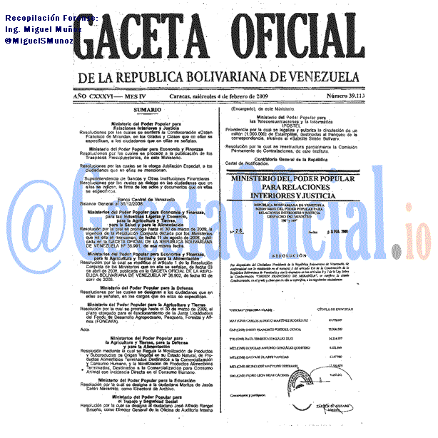 Gaceta Oficial 39113 del 4 Febrero 2009