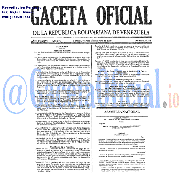 Gaceta Oficial 39115 del 6 Febrero 2009