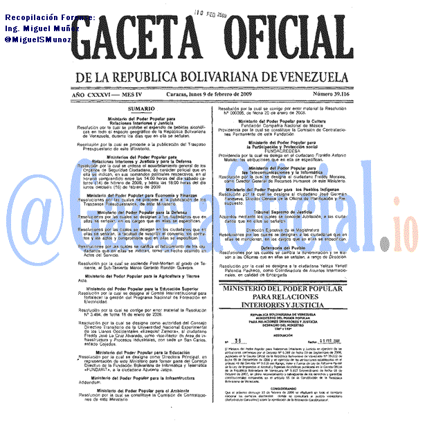 Gaceta Oficial 39116 del 9 Febrero 2009