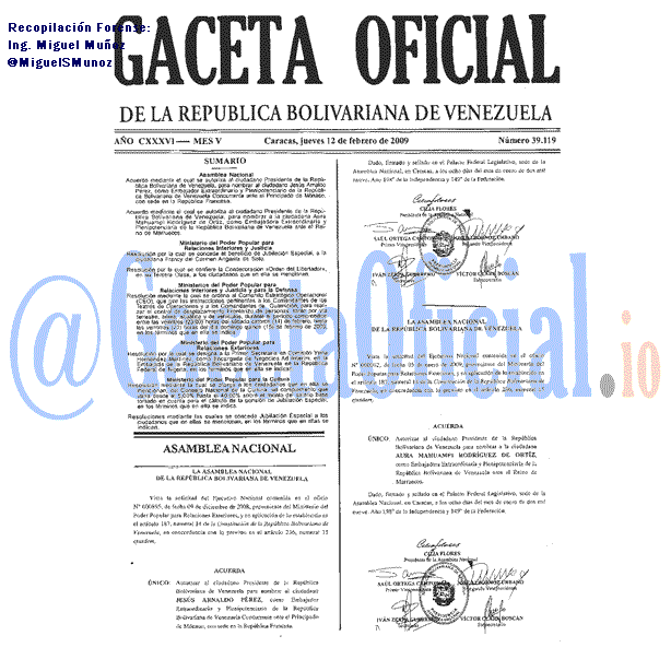 Gaceta Oficial 39119 del 12 Febrero 2009