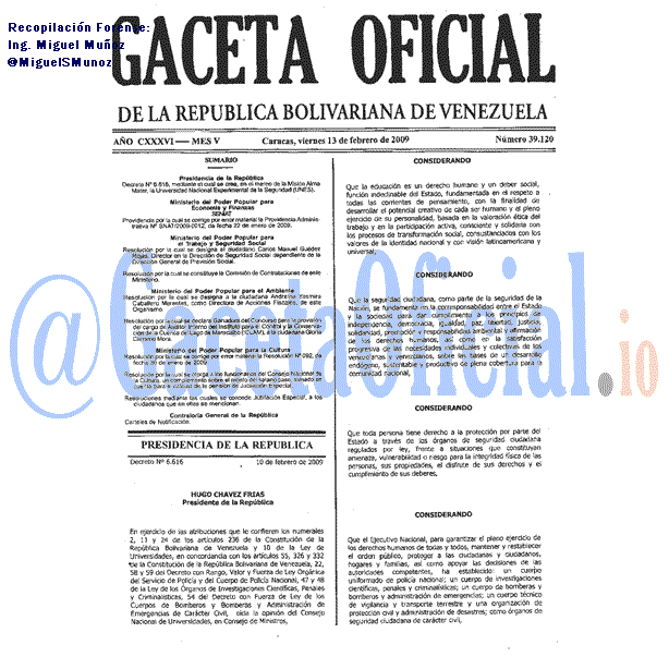 Gaceta Oficial 39120 del 13 Febrero 2009
