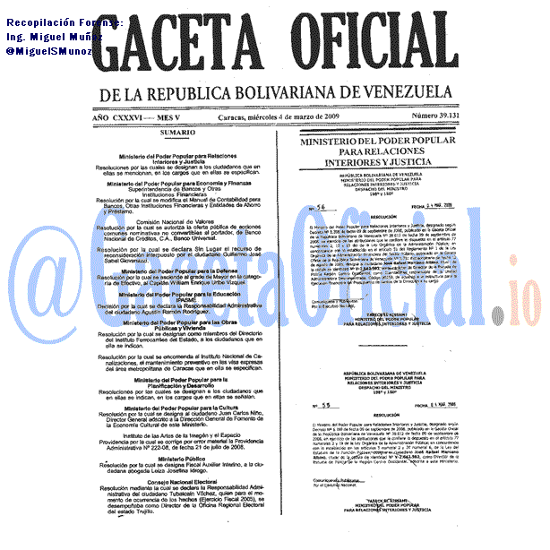 Gaceta Oficial 39131 del 4 Marzo 2009