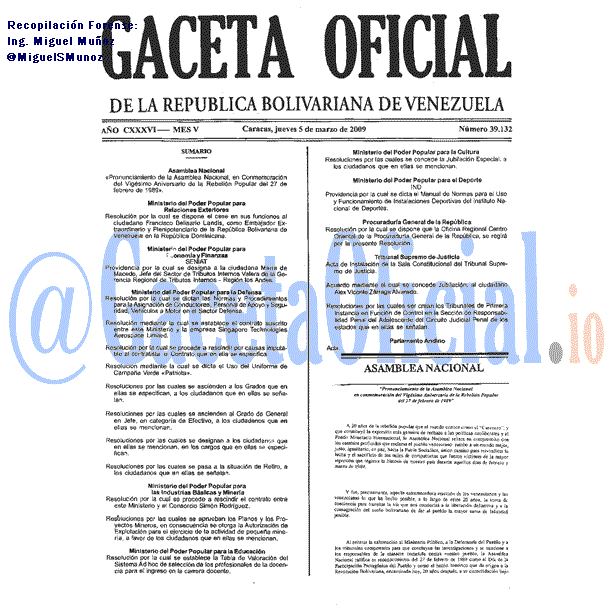 Gaceta Oficial 39132 del 5 Marzo 2009