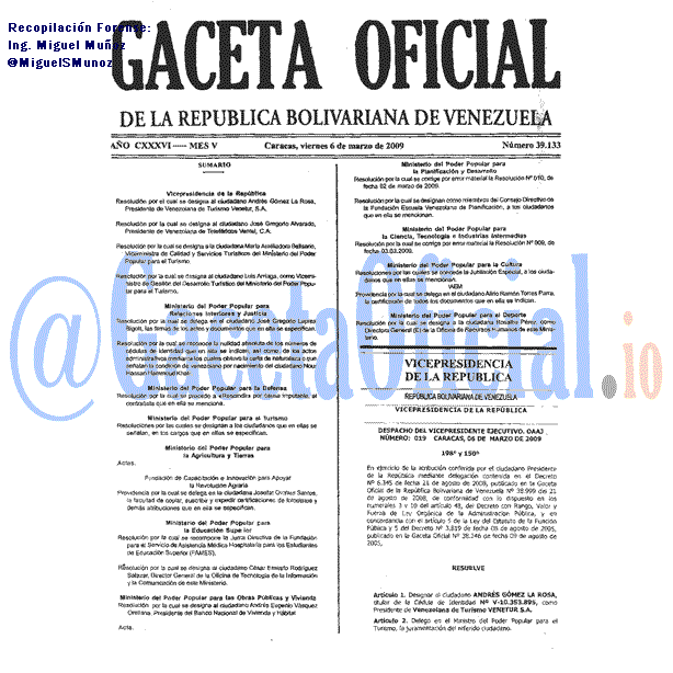 Gaceta Oficial 39133 del 6 Marzo 2009