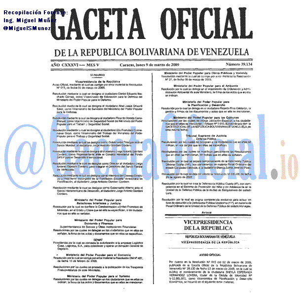 Gaceta Oficial 39134 del 9 Marzo 2009