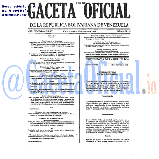 Gaceta Oficial 39135 del 10 Marzo 2009
