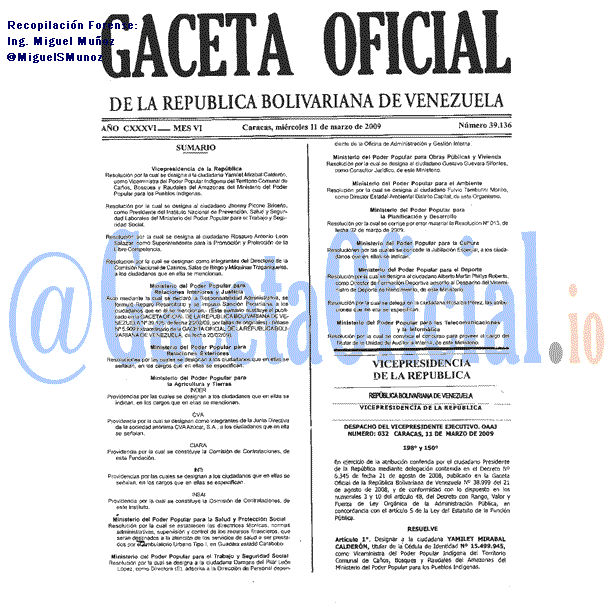 Gaceta Oficial 39136 del 11 Marzo 2009