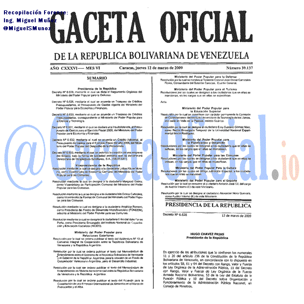 Gaceta Oficial 39137 del 12 Marzo 2009
