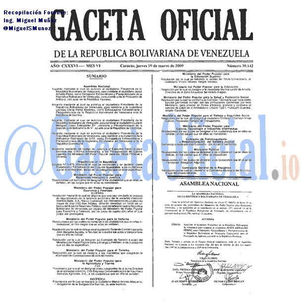 Gaceta Oficial 39142 del 19 Marzo 2009