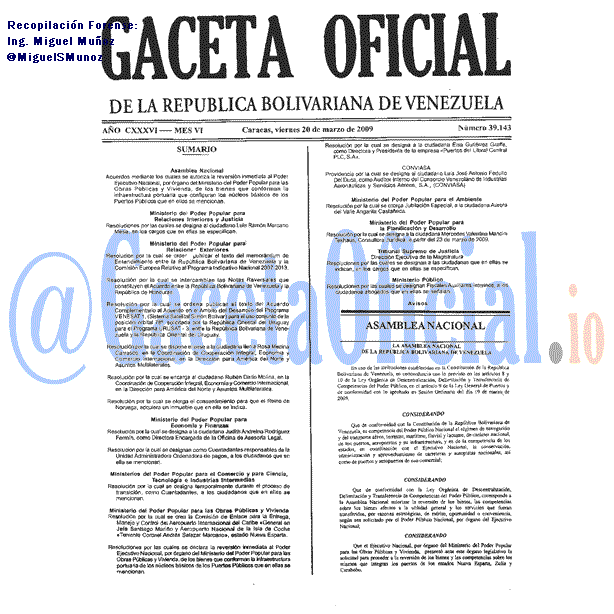 Gaceta Oficial 39143 del 20 Marzo 2009