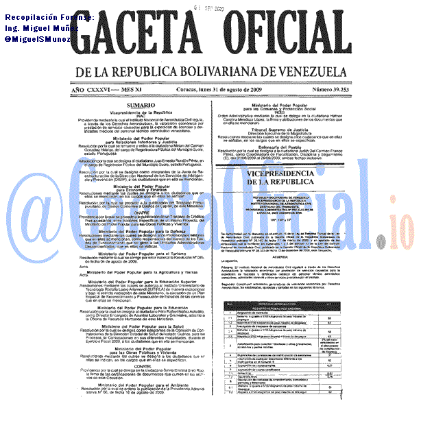 Gaceta Oficial 39253 del 31 Agosto 2009