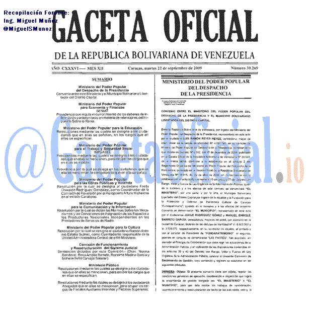 Gaceta Oficial 39269 del 22 Septiembre 2009