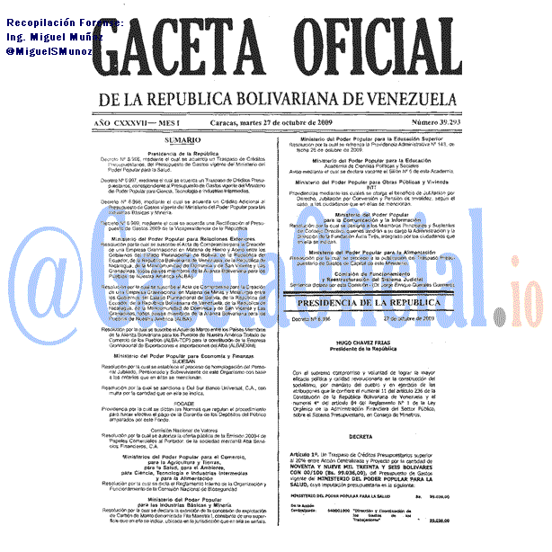 Gaceta Oficial 39293 del 27 Octubre 2009