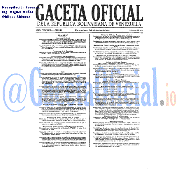 Gaceta Oficial 39322 del 7 Diciembre 2009