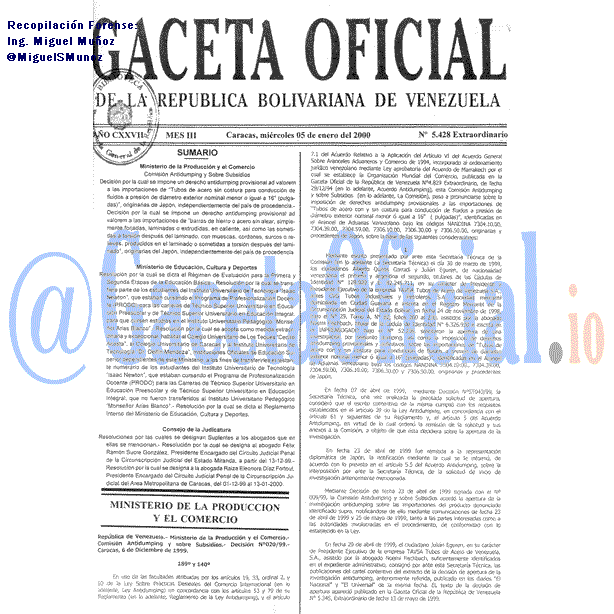 Gaceta Oficial 5428 del 5 Enero 2000