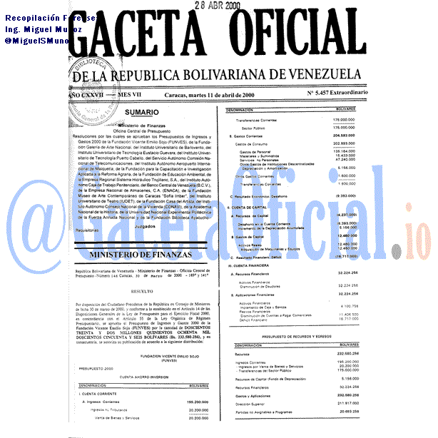 Gaceta Oficial 5457 del 11 Abril 2000